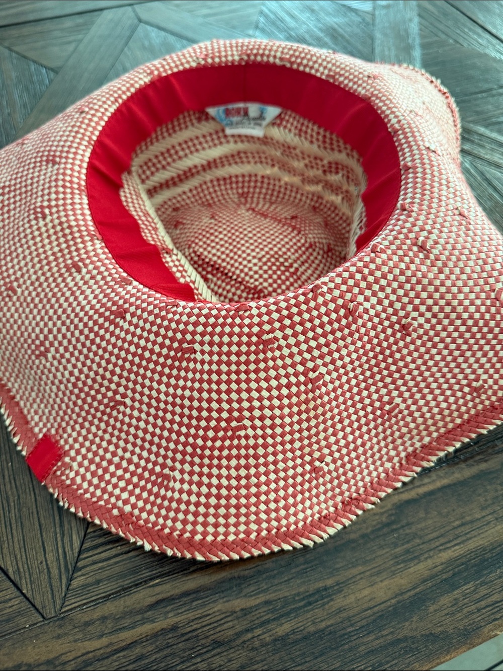 Roxy Raffia Cloche Hat Red Band Woven Floppy Sun Hat Boho Beach Style - Picture 4 of 5
